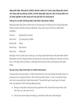 Máy Phát đIện Mitsubishi 10k Va