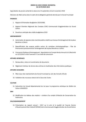 Seance du Conseil Municipal du 18 02 2019
