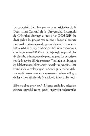 El beso. Antología. Jorge Valencia Jaramillo. Poemas: No.153