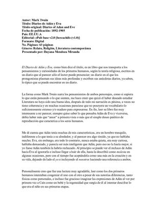 Diario De Adan Y Eva