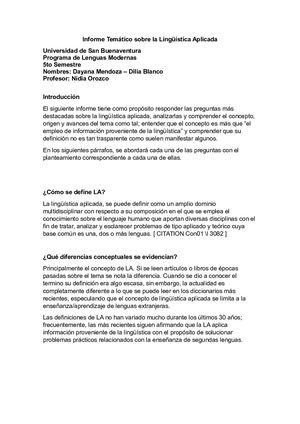 Informe Temático Sobre La Lingüística Aplicada