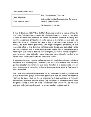 Reseña Diario De Adan Y Eva