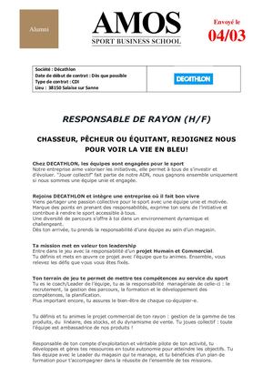 [CDI] Responsable de Rayon Decathlon (38)