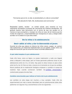 De la niñez a la adolescencia