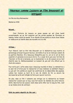 Critiques Heureux Comme Lazzaro
