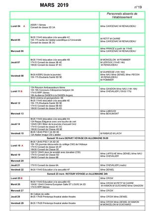 Calendrier N°19 2018 2019