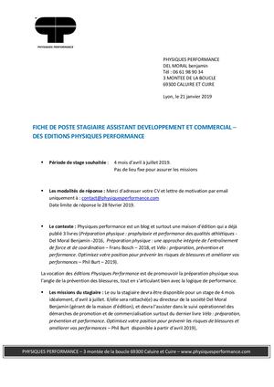 [B3MS] ASSISTANT DEVELOPPEMENT ET COMMERCIAL – DES EDITIONS PHYSIQUES PERFORMANCE