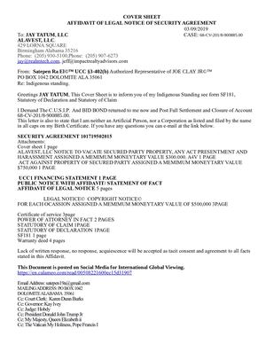 Cover Sheet Indigenous Standing Affidavit Of Legal Notice Of Security Agreement