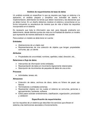Análisis De Requerimientos De Base De Datos