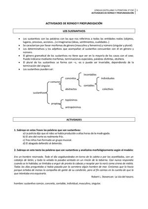 Actividades De Repaso Sustantivos