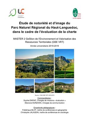 2018 - Etude de notoriété et d'image du Parc naturel régional du Haut-Languedoc