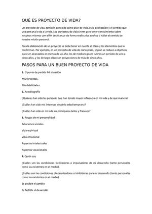 Qué Es Proyecto De Vida