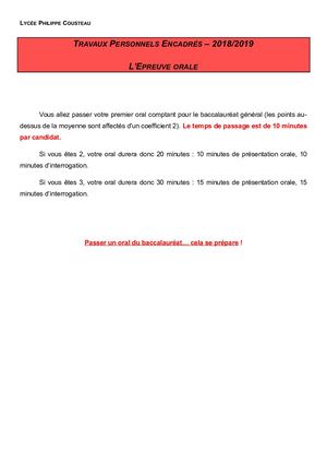 Conseils pour l'épreuve orale