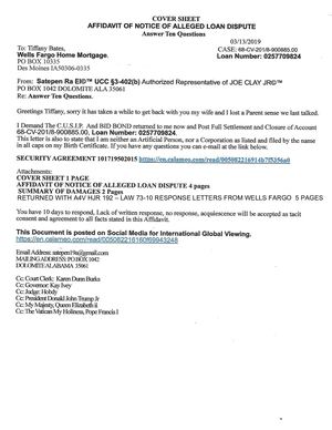 Affidavit Of Notice Of Alleged Loan Dispute
