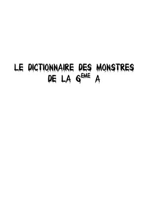 Le Dictionnaire Des Monstres De La 6eme A