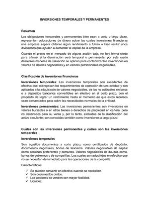 Inversiones Temporales Y Permanentes