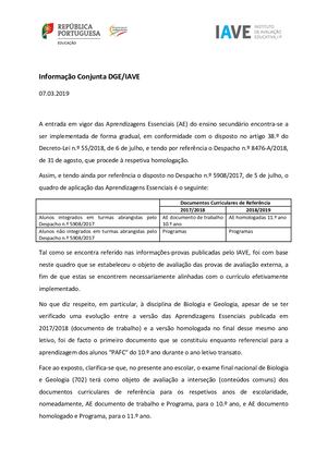 Informação Conjunta Dge Iave