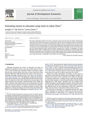 Calaméo - Estimating Returns To Education Using Twins In Urban China
