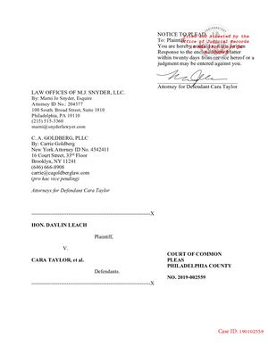 Cara Taylor Answer - Daylin Leach Defamation Suit