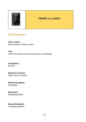 Fitxa De Lecutura Terror A La Xarxa