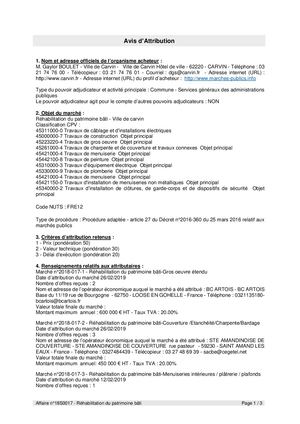 Avis d'attribution n°2018017