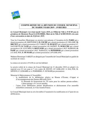 Compte Rendu du Conseil du 5 mars 2019