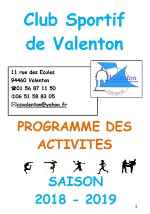 La brochure 2018-2019 du Club sportif de Valenton