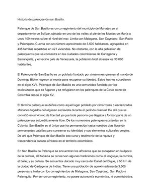 Historia De Palenque De San Basilio