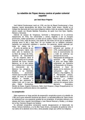 La rebelión de Túpac Amaru contra el poder colonial español
