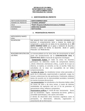 Proyecto De Lectura 2019