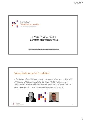 Fondation Travailler Autrement - Synthèse Mission Coworking