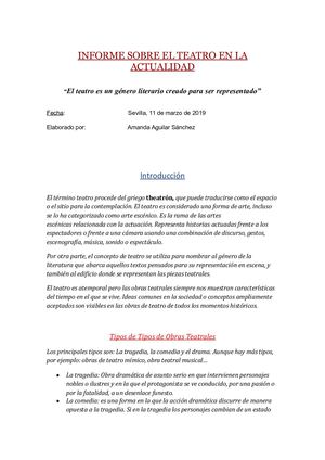 Informe sobre : "El Teatro en la Actualidad"