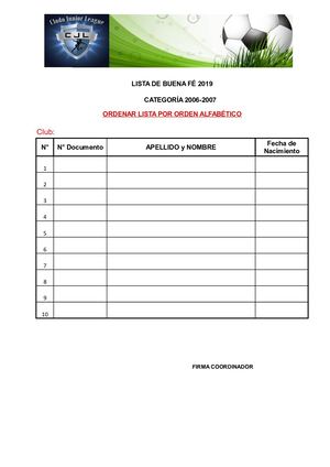 Planilla Lista De Buena Fe 2019