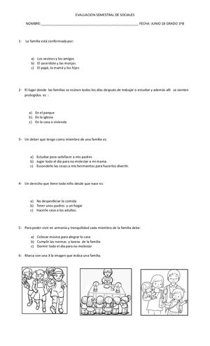 Evaluacion Semestral De Sociales Grado 1º