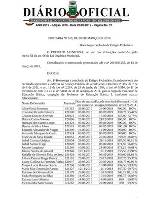 Homologação Estágio Probatório 28/03/2019