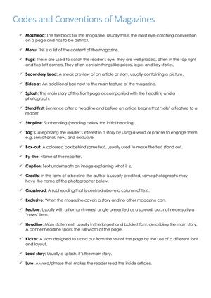 Codes And Conventions Of Magazines