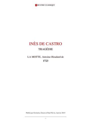 INÈS DE CASTRO TRAGÉDIE LA MOTTE,