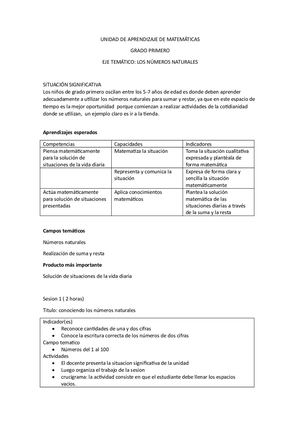 Unidad De Aprendizaje De Matemáticas