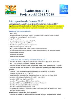 Synthèse évaluation 2017 Projet Social Lo Solan