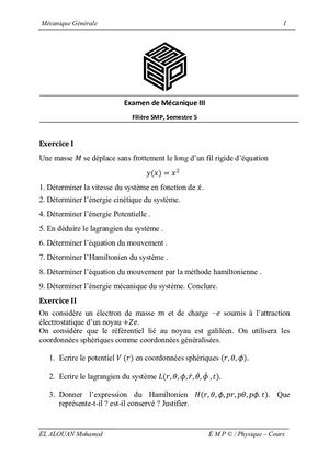 Examen De Mécanique III SMP S5