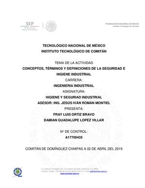 Conceptos, Términos Y Definiciones De La Seguridad E Higiene Industrial