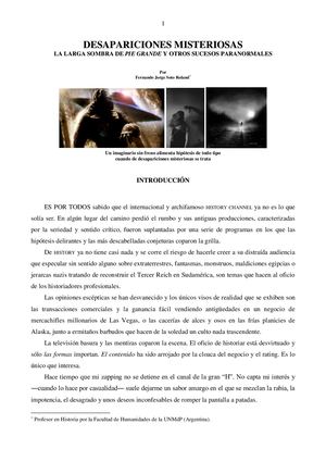 DESAPARICIONES MISTERIOSAS - LA LARGA SOMBRA DE PIE GRANDE Y OTROS SUCESOS PARANORMALES