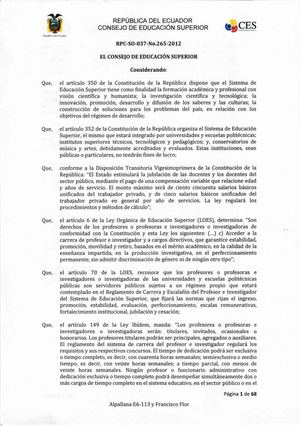 Reglamento De Carrera Y Escalafón Del Profesor E Investigador Del Sistema De Educación Superior 2018