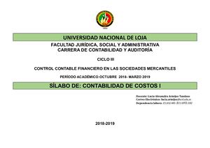Sílabo de la Asignatura de Costos I