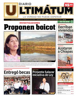 Ultimátum Chiapas, Jueves 04 Abril 2019