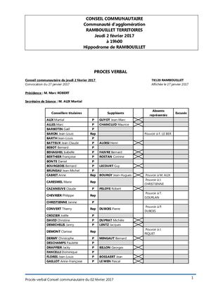 PV Conseil communautaire du 2 février 2017