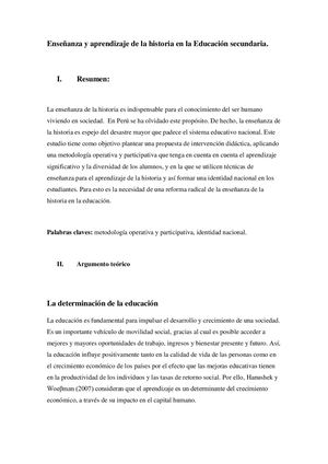 Enseñanza Y Aprendizaje De La Historia En La Educación Secundaria