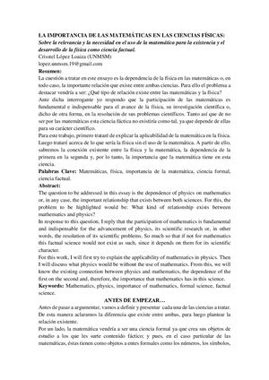 La Importancia De Las Matemáticas En Las Ciencias Físicas