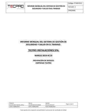 Informe SST Marzo 2019 AC19 Tecpro Inst. SPA 1