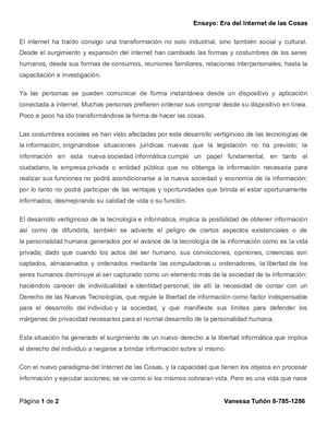 Ensayo - Era del internet de las cosas - Vanessa Tuñon